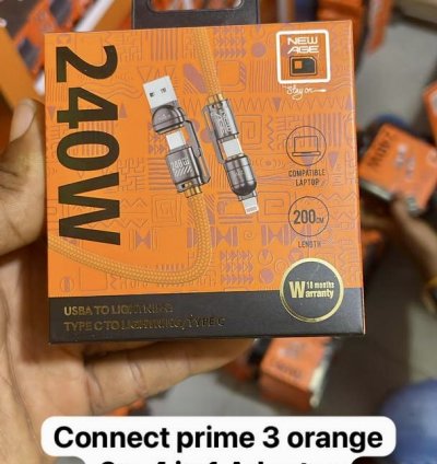 Connect Prime 3 Orange 2m 4-in-1 Fast Charging Cable Adapter