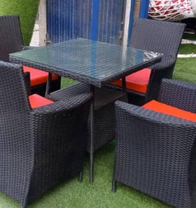 Square Rattan Dining Table Set – 4 Seater (Black)