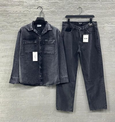 Men’s Washed Grey Denim Shirt & Straight-Leg Jeans Set