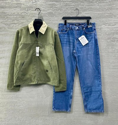 Men’s Casual Zip Jacket & Straight Denim Jeans Set