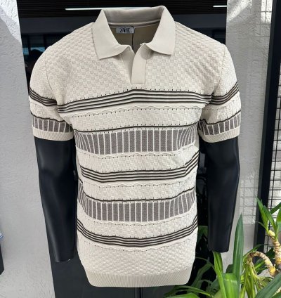 Men’s Textured Stripe Knit Polo Shirt