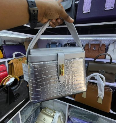 PEDRA Croc-Embossed Top Handle Handbag