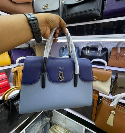 PEDRA Colorblock Top Handle Leather Handbag