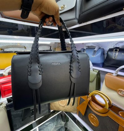 PEDRA Noir Braided Handle Structured Leather Handbag