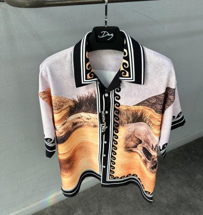 Beige Abstract Wave Button-Up Shirt
