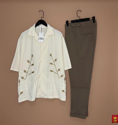 Ivory Botanical Taupe Trouser Co-ord Set