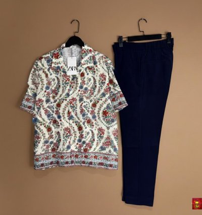 Vintage Paisley Navy Trouser Co-ord Set