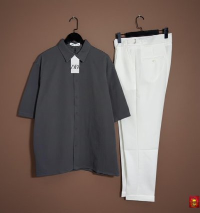 Charcoal Essential White Trouser Co-ord Set