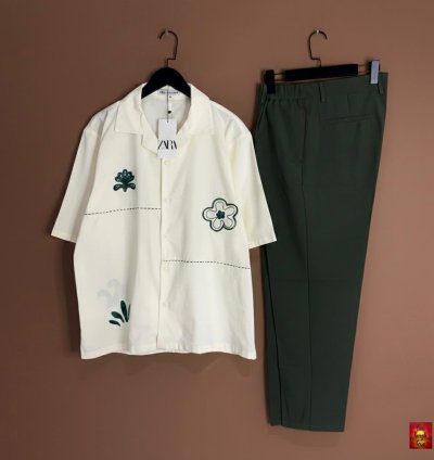 Ivory Floral Olive Trouser Co-ord Set