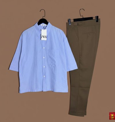 Sky Blue Stripe Taupe Trouser Co-ord Set