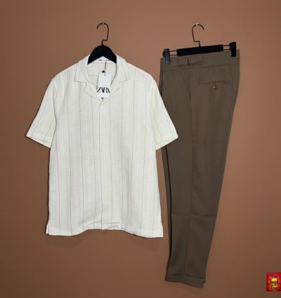 Ivory Pinstripe Brown Trouser Co-ord Set