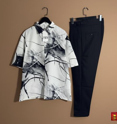 Monochrome Marble Navy Trouser Co-ord Set