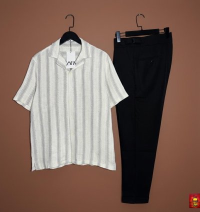 Stone Vertical Stripe Black Trouser Co-ord Set