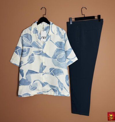 Ocean Blue Leaf Navy Trouser Co-ord Set